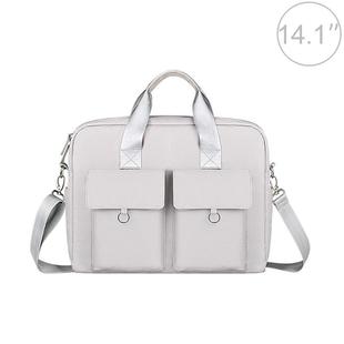 DJ09 Handheld Shoulder Briefcase Sleeve Carrying Storage Bag with Shoulder Strap for 14.1 inch Laptop(Silver Grey)