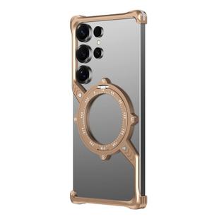 For Samsung Galaxy S24 Ultra 5G S Shaped 360 Holder Airbag Frameless MagSafe Metal Phone Case(Desert Gold)