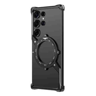 For Samsung Galaxy S23 Ultra 5G S Shaped 360 Holder Airbag Frameless MagSafe Metal Phone Case(Black)