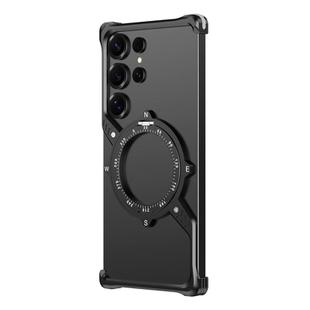 For Samsung Galaxy S22 Ultra 5G S Shaped 360 Holder Airbag Frameless MagSafe Metal Phone Case(Black)