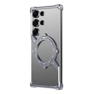 For Samsung Galaxy S22 Ultra 5G S Shaped 360 Holder Airbag Frameless MagSafe Metal Phone Case(Space Gray)