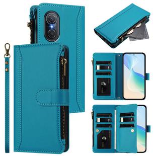 For Honor 50 SE / Huawei nova 9 SE Magnetic Closure 9 Card Slots Zipper Leather Case with Hand Strap(Turquoise)