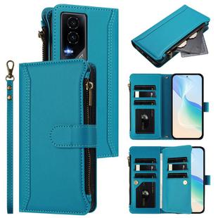 For Honor GT 5G Magnetic Closure 9 Card Slots Zipper Leather Case with Hand Strap(Turquoise)