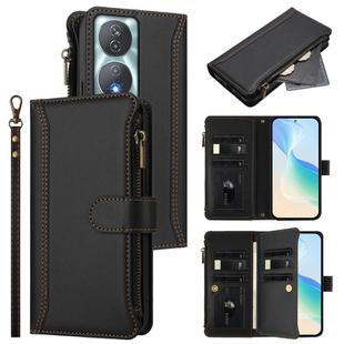 For Honor 90 Smart 5G Global Magnetic Closure 9 Card Slots Zipper Leather Case with Hand Strap(Black)