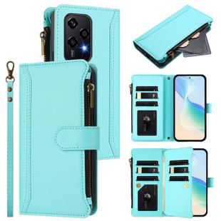 For Honor 200 Lite 5G Global Magnetic Closure 9 Card Slots Zipper Leather Case with Hand Strap(Mint Green)
