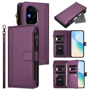For Honor 300 Pro 5G / 300 Ultra 5G Magnetic Closure 9 Card Slots Zipper Leather Case with Hand Strap(Purple)