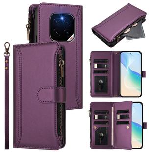 For Honor GT Pro 5G Magnetic Closure 9 Card Slots Zipper Leather Case with Hand Strap(Purple)