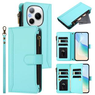 For Honor Power 5G Magnetic Closure 9 Card Slots Zipper Leather Case with Hand Strap(Mint Green)
