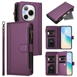 For Honor Power 5G Magnetic Closure 9 Card Slots Zipper Leather Case with Hand Strap(Purple)