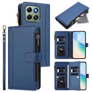 For Honor X6b 4G Global / X6a 4G Magnetic Closure 9 Card Slots Zipper Leather Case with Hand Strap(Dark Blue)