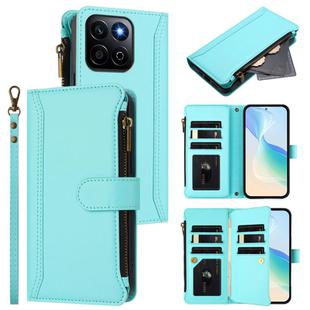 For Honor X7c 4G Global Magnetic Closure 9 Card Slots Zipper Leather Case with Hand Strap(Mint Green)