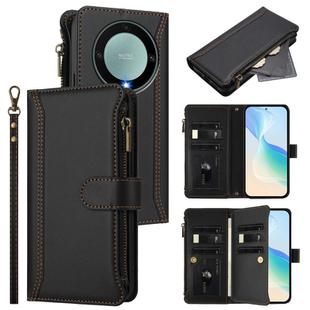 For Honor X9a 5G / Magic5 Lite Magnetic Closure 9 Card Slots Zipper Leather Case with Hand Strap(Black)