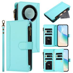 For Honor X9a 5G / Magic5 Lite Magnetic Closure 9 Card Slots Zipper Leather Case with Hand Strap(Mint Green)