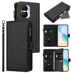 For Honor X40i 5G Magnetic Closure 9 Card Slots Zipper Leather Case with Hand Strap(Black)