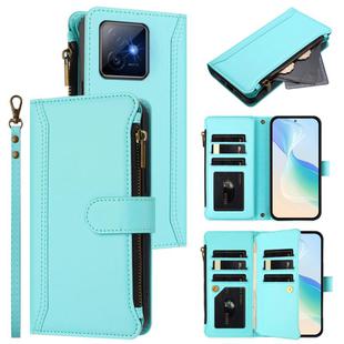 For Honor X60 GT 5G Magnetic Closure 9 Card Slots Zipper Leather Case with Hand Strap(Mint Green)