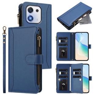 For Honor X70i 5G Magnetic Closure 9 Card Slots Zipper Leather Case with Hand Strap(Dark Blue)