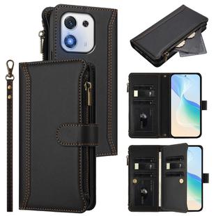 For Honor X70i 5G Magnetic Closure 9 Card Slots Zipper Leather Case with Hand Strap(Black)