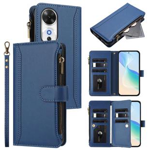 For Honor Play 60 5G Magnetic Closure 9 Card Slots Zipper Leather Case with Hand Strap(Dark Blue)
