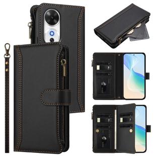 For Honor Play 60 5G Magnetic Closure 9 Card Slots Zipper Leather Case with Hand Strap(Black)