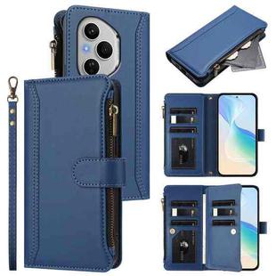 For Honor 400 Pro Magnetic Closure 9 Card Slots Zipper Leather Case with Hand Strap(Dark Blue)