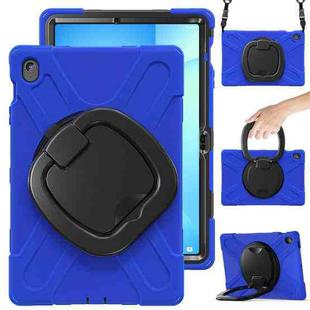 For Samsung Galaxy Tab S10 FE+ Silicone Hybrid PC Tablet Case with Holder & Shoulder Strap(Blue)