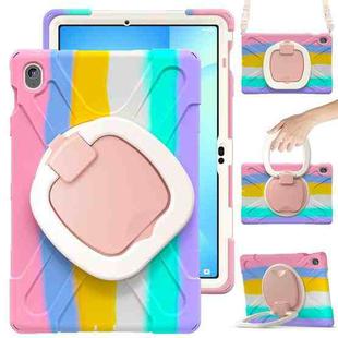 For Samsung Galaxy Tab S10 FE+ Silicone Hybrid PC Tablet Case with Holder & Shoulder Strap(Colorful Pink)