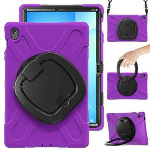 For Samsung Galaxy Tab S10 FE+ Silicone Hybrid PC Tablet Case with Holder & Shoulder Strap(Purple)