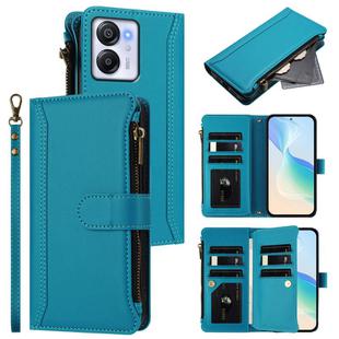 For Blackview Oscal Modern 8 / Color 8 Magnetic Closure 9 Card Slots Zipper Leather Case with Hand Strap(Turquoise)