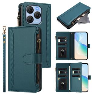 For Blackview Shark 9 5G Magnetic Closure 9 Card Slots Zipper Leather Case with Hand Strap(Dark Green)