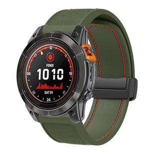 For Garmin 22mm Folding Magnetic Buckle Quick Release Silicone Watch Band(Army Green Red)