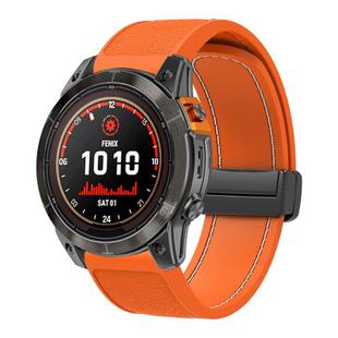 For Garmin 26mm Folding Magnetic Buckle Quick Release Silicone Watch Band(Orange White)