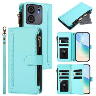 For BLU View 5 Magnetic Closure 9 Card Slots Zipper Leather Case with Hand Strap(Mint Green)