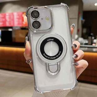 For iPhone 16 Space Shield MagSafe Holder Shockproof Phone Case(Silver)