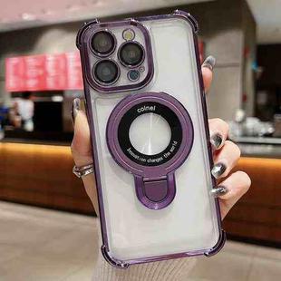 For iPhone 15 Pro Space Shield MagSafe Holder Shockproof Phone Case(Purple)