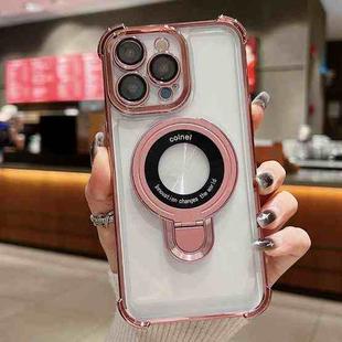 For iPhone 15 Pro Space Shield MagSafe Holder Shockproof Phone Case(Rose Gold)