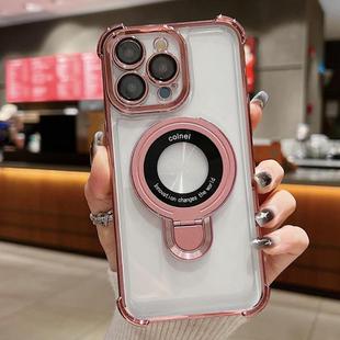 For iPhone 13 Pro Max Space Shield MagSafe Holder Shockproof Phone Case(Rose Gold)