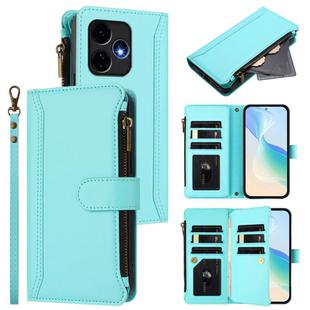For Boost Mobile Celero 5G+ 2024 Magnetic Closure 9 Card Slots Zipper Leather Case with Hand Strap(Mint Green)