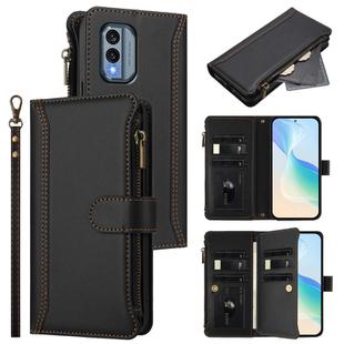 For Nokia X30 5G Magnetic Closure 9 Card Slots Zipper Leather Case with Hand Strap(Black)