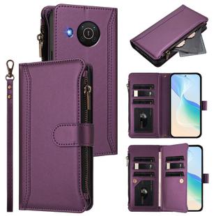 For Nokia X20 / X10 Magnetic Closure 9 Card Slots Zipper Leather Case with Hand Strap(Purple)
