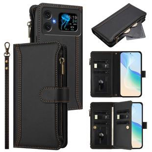 For Cubot A20 Magnetic Closure 9 Card Slots Zipper Leather Case with Hand Strap(Black)