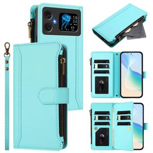 For Cubot A20 Magnetic Closure 9 Card Slots Zipper Leather Case with Hand Strap(Mint Green)