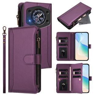 For Cubot A30 Magnetic Closure 9 Card Slots Zipper Leather Case with Hand Strap(Purple)