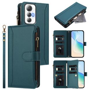 For Cubot Max 5 Magnetic Closure 9 Card Slots Zipper Leather Case with Hand Strap(Dark Green)