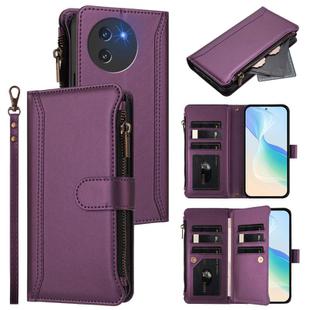 For Doogee Note 59 5G / Note 59 Pro Magnetic Closure 9 Card Slots Zipper Leather Case with Hand Strap(Purple)