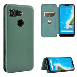 For Kyocera Android One S6 Carbon Fiber Texture Horizontal Flip TPU + PC + PU Leather Case with Card Slot(Green)