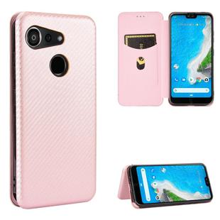 For Kyocera Android One S6 Carbon Fiber Texture Horizontal Flip TPU + PC + PU Leather Case with Card Slot(Pink)
