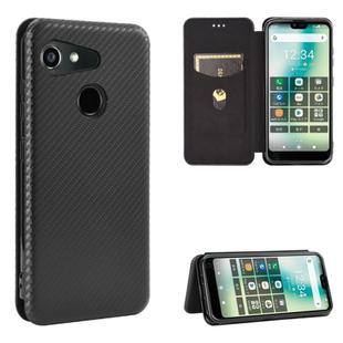 For Kyocera Gratina KYV48 Carbon Fiber Texture Horizontal Flip TPU + PC + PU Leather Case with Card Slot(Black)