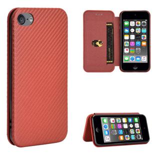 For iPod Touch 5 / 6 / 7 Carbon Fiber Texture Horizontal Flip TPU + PC + PU Leather Case with Card Slot(Brown)