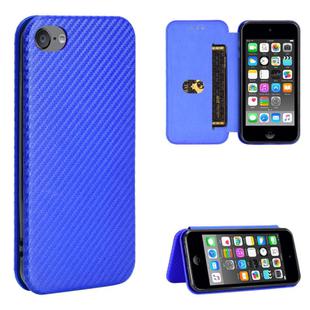 For iPod Touch 5 / 6 / 7 Carbon Fiber Texture Horizontal Flip TPU + PC + PU Leather Case with Card Slot(Blue)