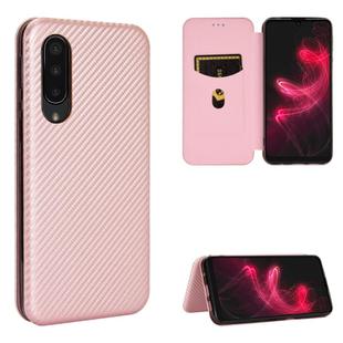 For Sharp Aquos Zero 5G Basic Carbon Fiber Texture Horizontal Flip TPU + PC + PU Leather Case with Card Slot(Pink)